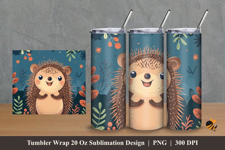 Cute Hedgehog Tumbler Wrap Sublimation Design 2