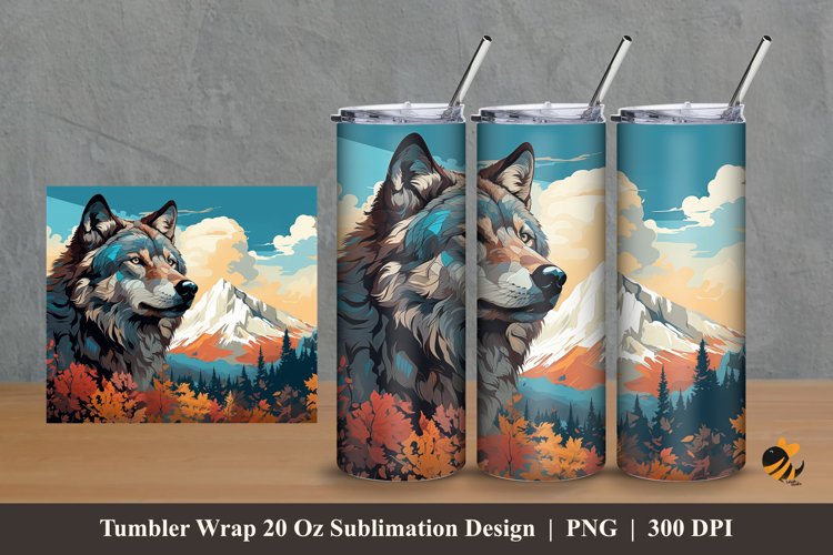 Wolf Abstract Tumbler Wrap Sublimation Design 2