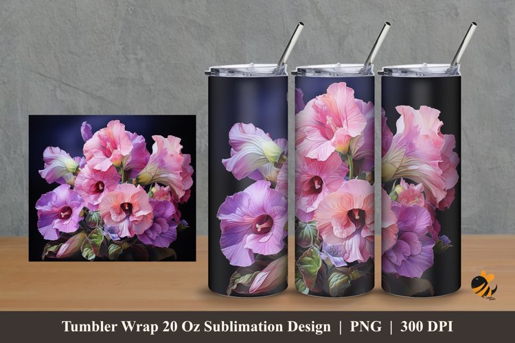 Gloxinia Flower Tumbler Wrap Sublimation Design 2 example image 1