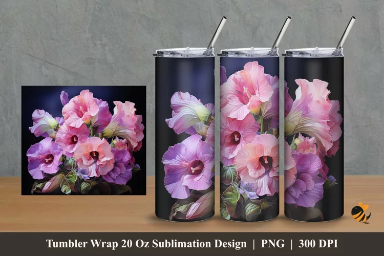 Gloxinia Flower Tumbler Wrap Sublimation Design 2