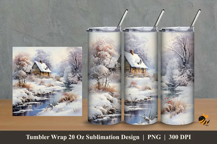 Winter House Tumbler Wrap Sublimation Design 2