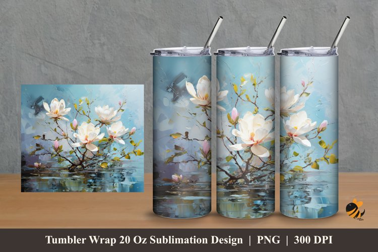 Magnolia Spring Flowers Tumbler Wrap Sublimation Design 2 example image 1