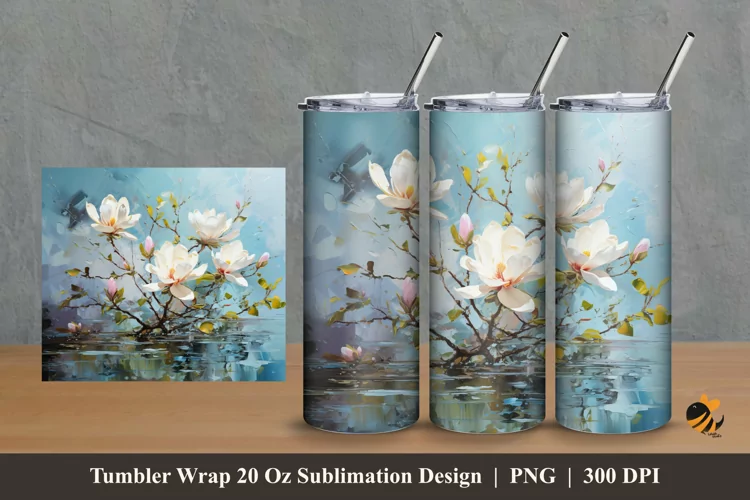 Magnolia Spring Flowers Tumbler Wrap Sublimation Design 2