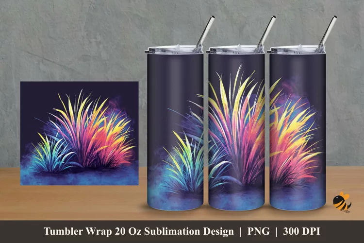Colorful Grass Tumbler Wrap Sublimation Design 2