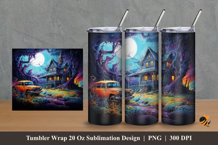 Haunted House Tumbler Wrap Sublimation Design 2