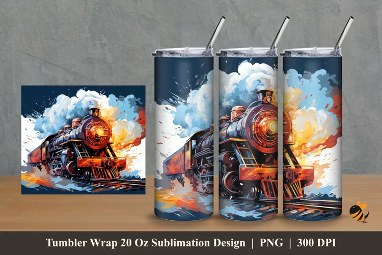 Burning Locomotive Tumbler Wrap Sublimation Design 2