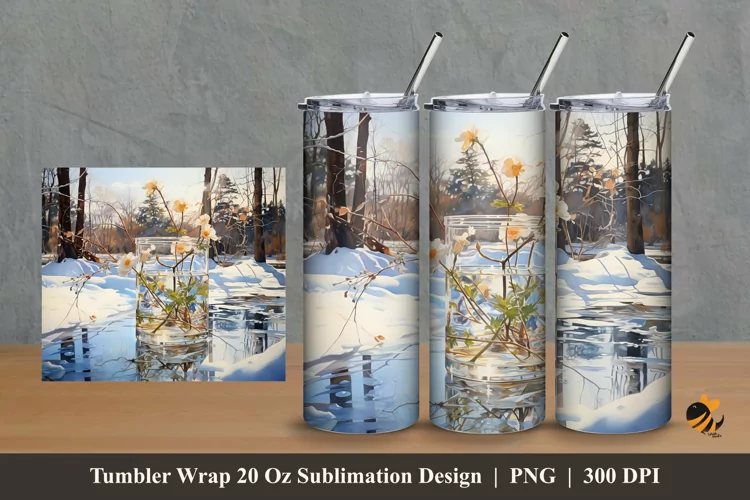 Winter Glass Flower Tumbler Wrap Sublimation Design 2