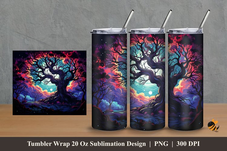 Old Tree Fantasy Tumbler Wrap Sublimation Design 2 example image 1