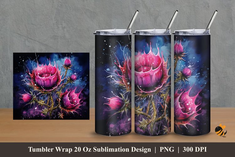 Thistle Flower Tumbler Wrap Sublimation Design 2 example image 1