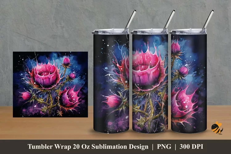 Thistle Flower Tumbler Wrap Sublimation Design 2