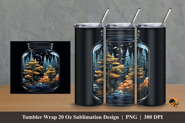 Pine Forest and Jar Tumbler Wrap Sublimation Design 2
