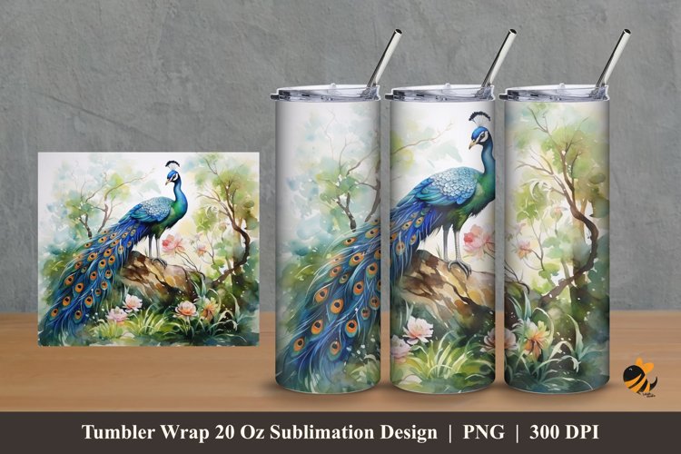 Beautiful Peacock Tumbler Wrap Sublimation Design 2