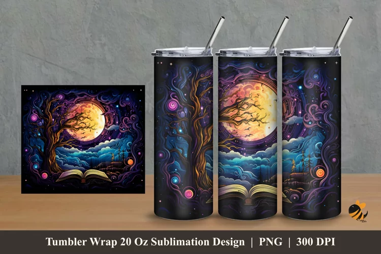 Magic Book Tumbler Wrap Sublimation Design 2