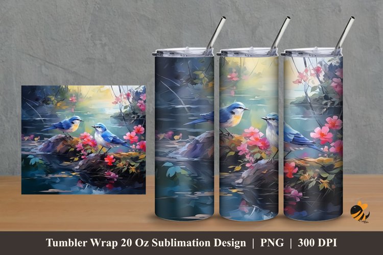 Romantic Bird Tumbler Wrap Sublimation Design 2