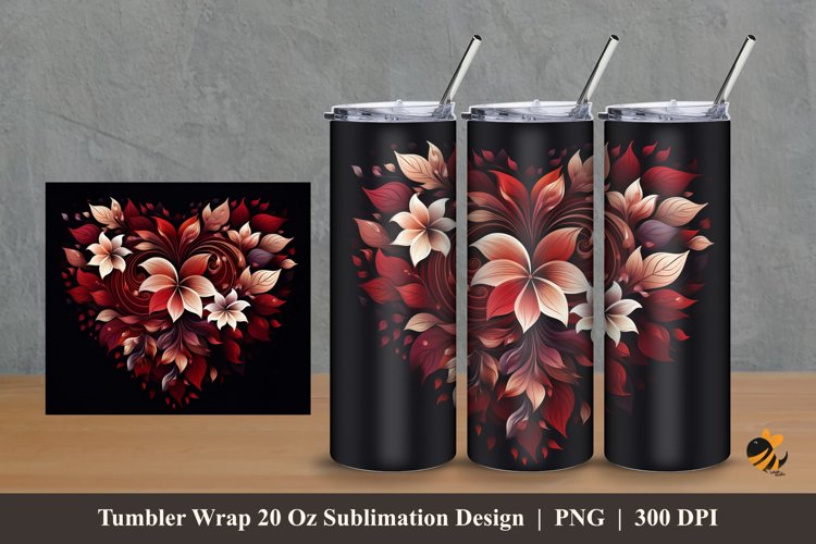 Flower Heart Tumbler Wrap Sublimation Design 2 example image 1