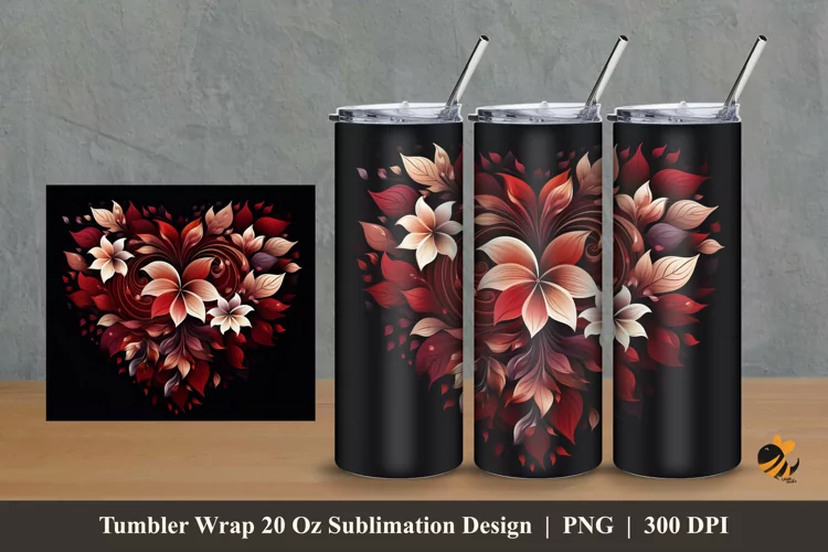 Flower Heart Tumbler Wrap Sublimation Design 2