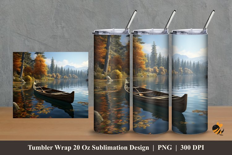 Canoe And Lake Tumbler Wrap Sublimation Design 2