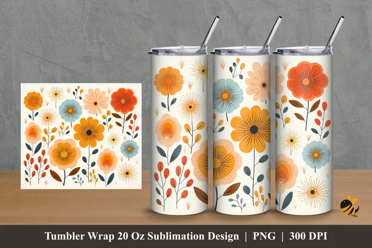 Floral Art Design Tumbler Wrap Sublimation Design 2