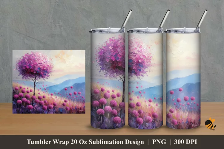 Purple Allium Tumbler Wrap Sublimation Design 2