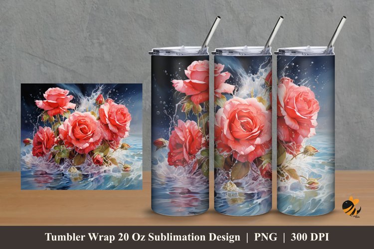 Blooming Rose Flowers Tumbler Wrap Sublimation Design 2 example image 1