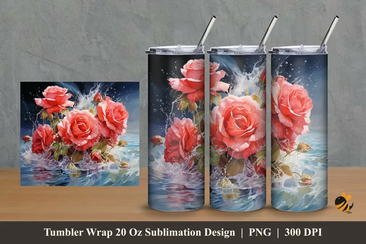 Blooming Rose Flowers Tumbler Wrap Sublimation Design 2