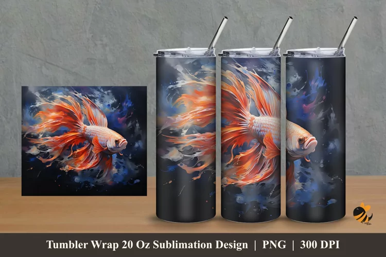 Realistic Betta Tumbler Wrap Sublimation Design 2