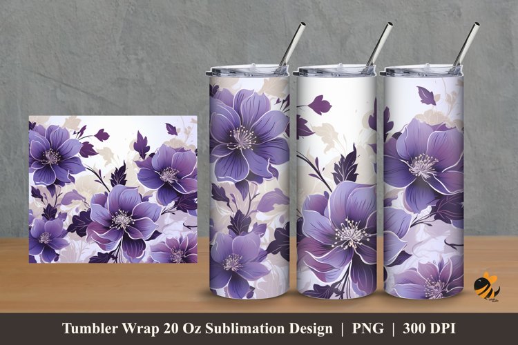 Eggplant Flower Tumbler Wrap Sublimation Design 2