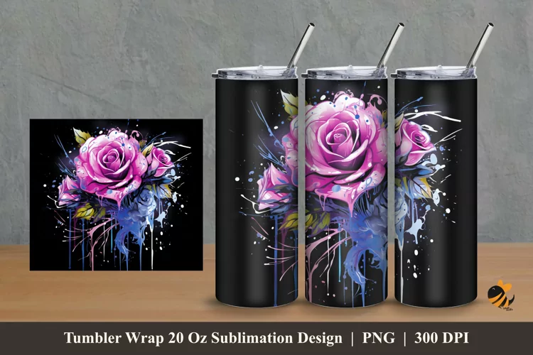 Wet Rose Tumbler Wrap Sublimation Design 2