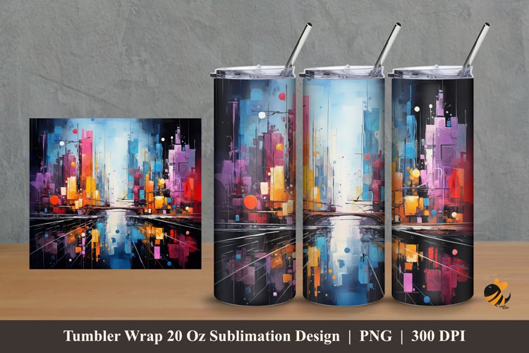 Abstract City Design Tumbler Wrap Sublimation Design 2 example image 1