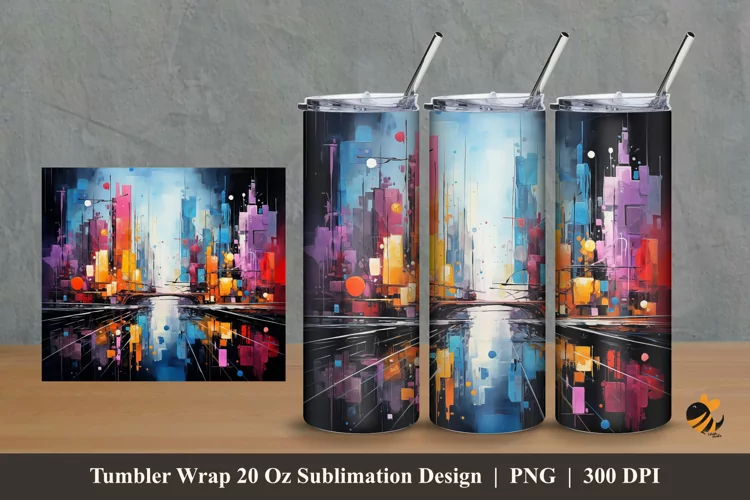 Abstract City Design Tumbler Wrap Sublimation Design 2