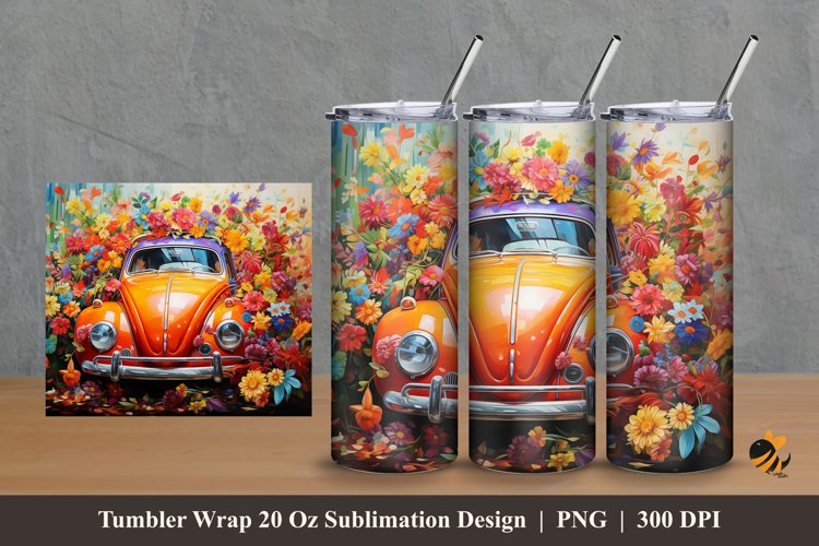 Car Flowers Tumbler Wrap Sublimation Design 2