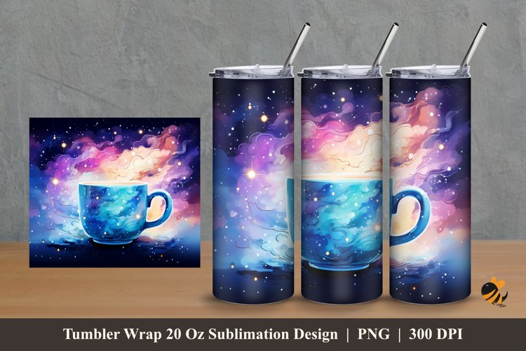 Cup And Galaxy Tumbler Wrap Sublimation Design 2