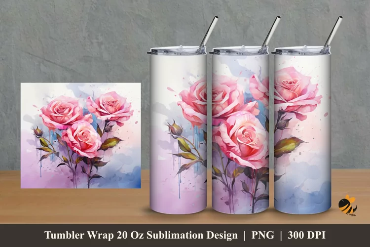 Romantic Rose Tumbler Wrap Sublimation Design 2