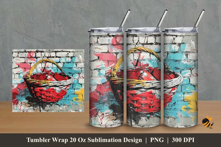 Street Art Basket Tumbler Wrap Sublimation Design 2