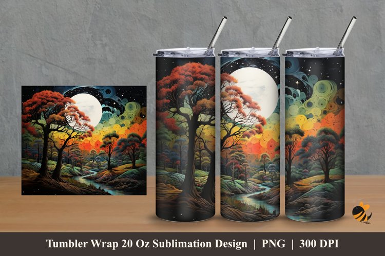 Nature Night Panorama Tumbler Wrap Sublimation Design 2 example image 1
