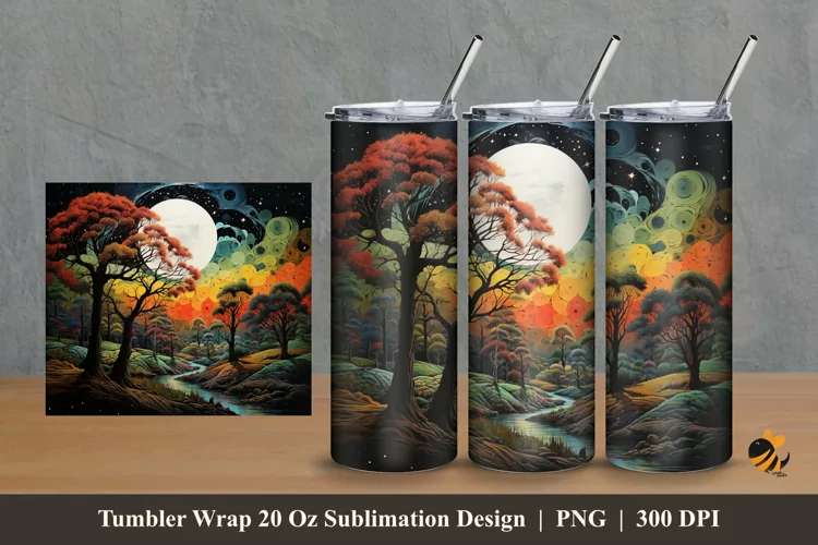 Nature Night Panorama Tumbler Wrap Sublimation Design 2