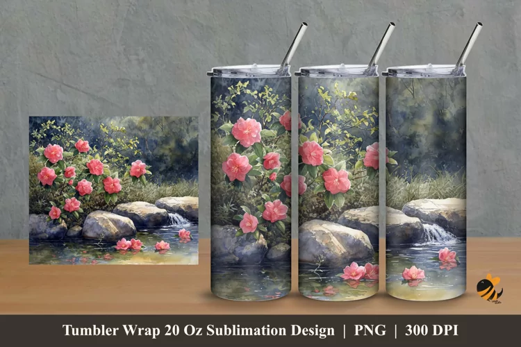 Nature Camelia Flower Tumbler Wrap Sublimation Design 2