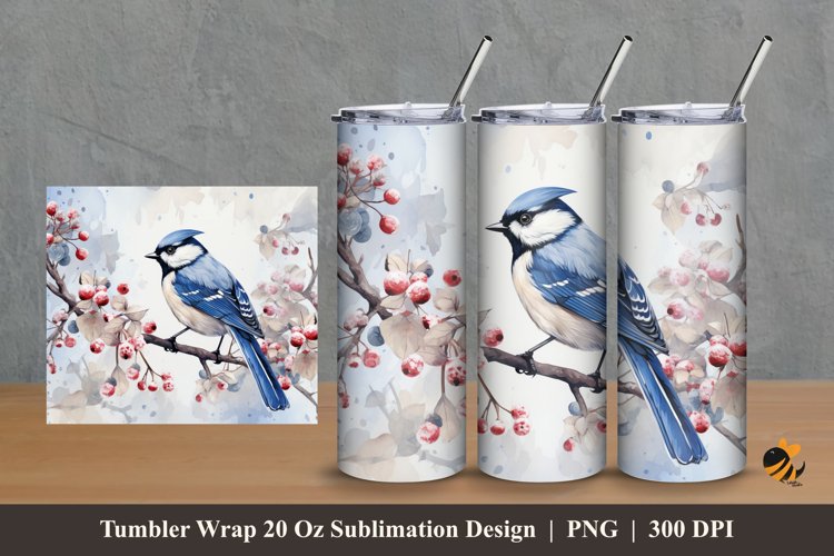 Winter Bird Tumbler Wrap Sublimation Design 2 example image 1