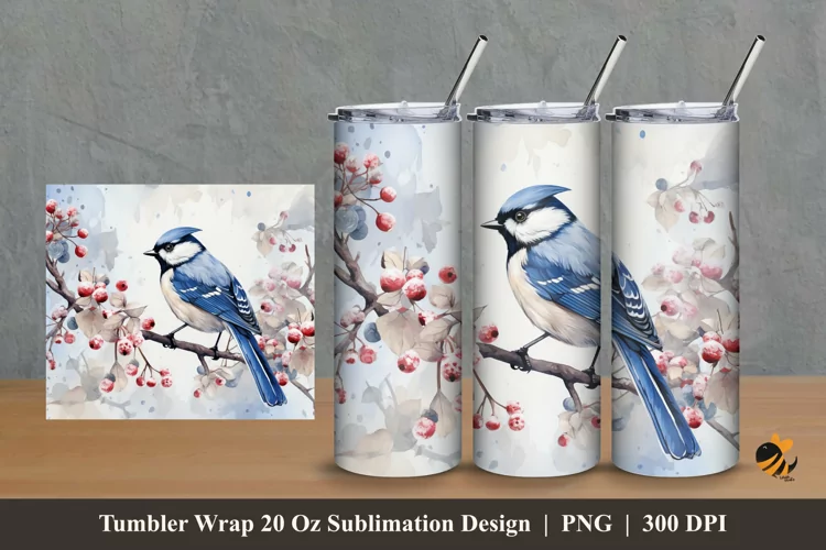 Winter Bird Tumbler Wrap Sublimation Design 2