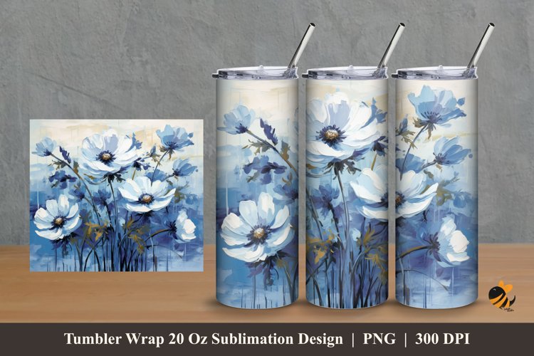 Painting Anemone Tumbler Wrap Sublimation Design 2 example image 1