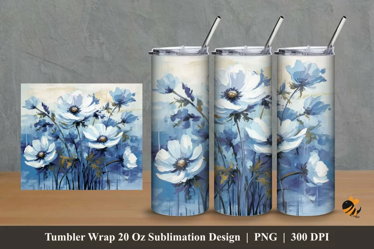 Painting Anemone Tumbler Wrap Sublimation Design 2