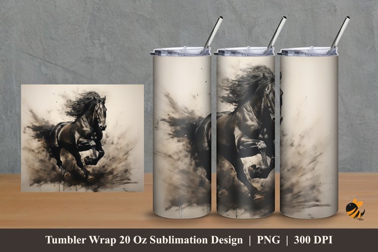 Black Horse Tumbler Wrap Sublimation Design 2