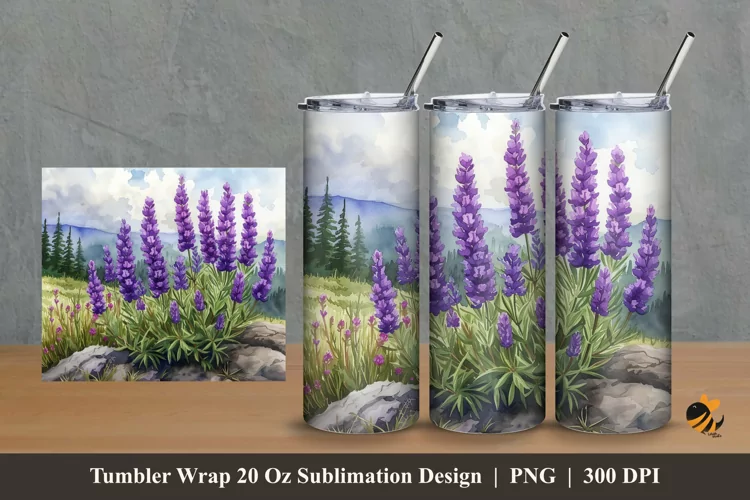 Lavender Flower Tumbler Wrap Sublimation Design 2