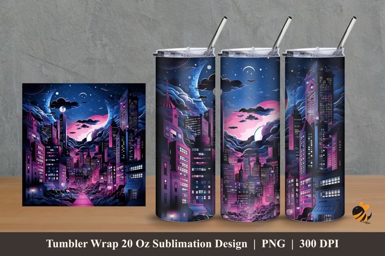 City At Night Tumbler Wrap Sublimation Design 2 example image 1