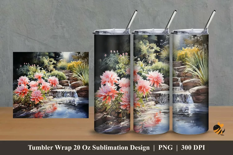 Floral And Water Tumbler Wrap Sublimation Design 2