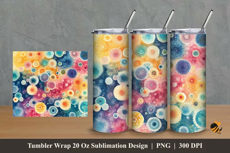 Watercolor Cells Tumbler Wrap Sublimation Design 2