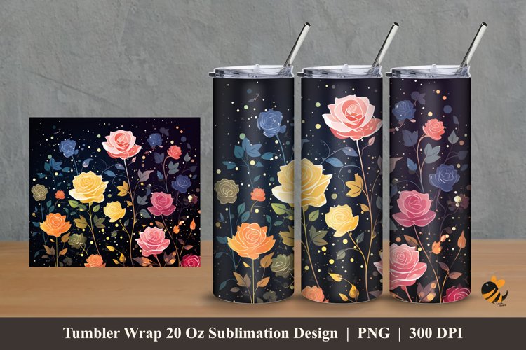 Night Flower Tumbler Wrap Sublimation Design 2