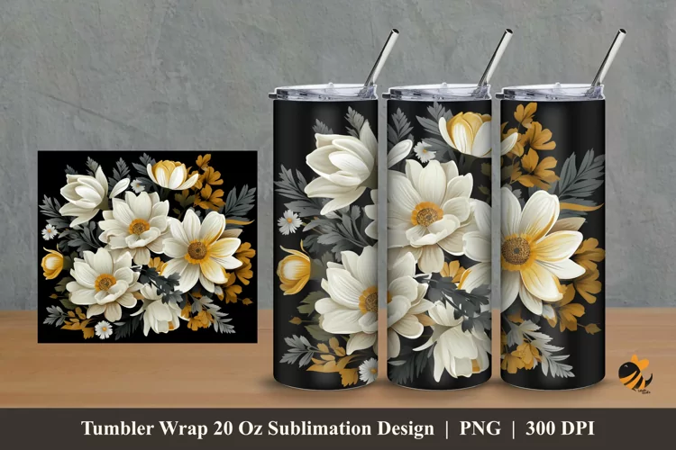 Floral Illustration Tumbler Wrap Sublimation Design 2