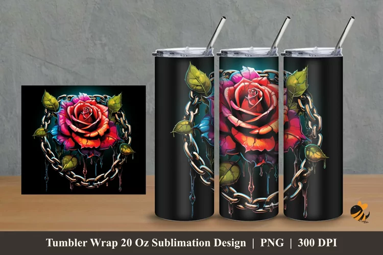 Rose Chain Tumbler Wrap Sublimation Design 2