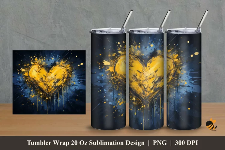 Yellow Heart Tumbler Wrap Sublimation Design 2